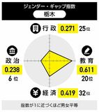 栃木県の男女平等度、政治６位も乏しい波及効果　都道府県版ジェンダー・ギャップ指数　女性は補佐的な役割に集中か