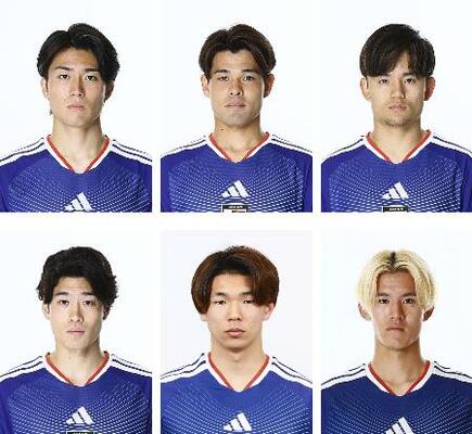 　（上段左から）中村敬斗、佐野海舟、久保建英、（下段左から）鈴木唯人、塩貝健人、後藤啓介