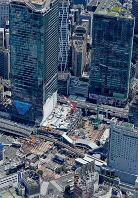 再開発が進む東京・渋谷駅周辺=6月(共同通信社ヘリから)