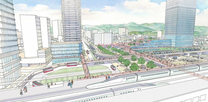 駅東側から見たＪＲ宇都宮駅西口のイメージ図（市提供）