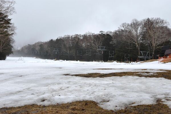 平年に比べ大幅に雪が少ない日光湯元温泉スキー場のゲレンデ＝19日午前、日光市湯元