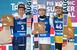 　ＧＰジャンプ男子個人第８戦で優勝し、表彰台で笑顔の小林陵侑（中央）＝バルディフィエメ（共同）