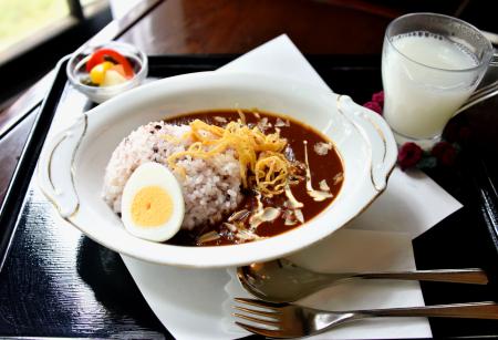 　デ・ラランデ邸内のカフェで食べたハヤシライス＝東京都小金井市