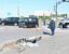 乗用車が正面衝突した事故現場