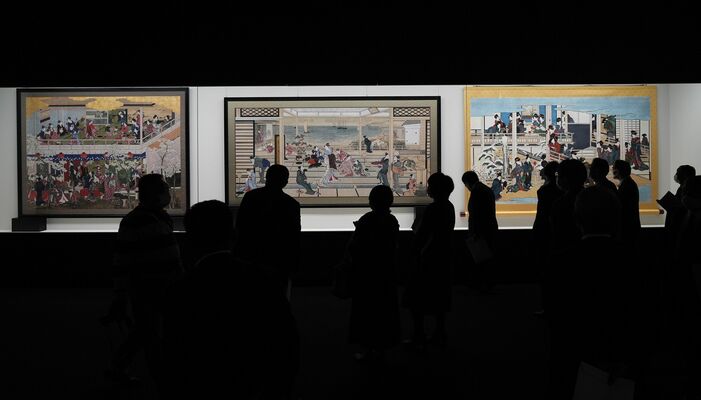 展示されている喜多川歌麿作品の高精細複製画