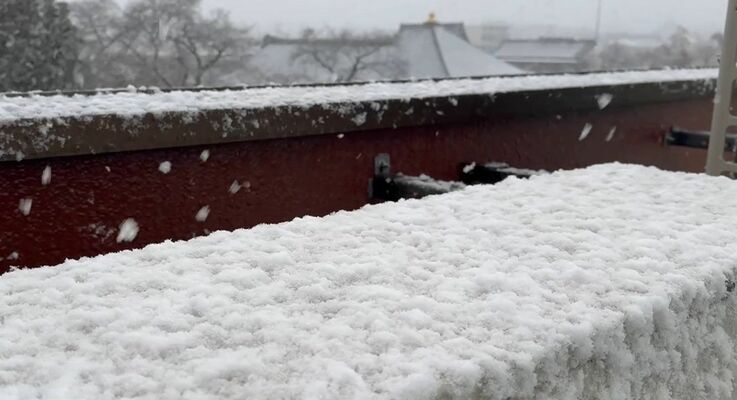 宇都宮市中心部で降り積もった雪＝13日午後３時40分