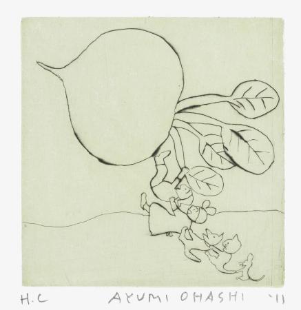 　大橋歩さんの銅版画作品。書籍「おおきなかぶ、むずかしいアボカド　村上ラヂオ　２」の表紙を飾った（マガジンハウス、２０１１年／新潮文庫、２０１３年）（提供写真）