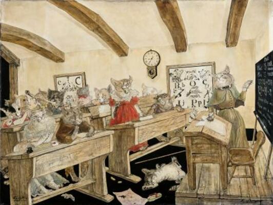 藤田嗣治「猫の教室」(1949年 軽井沢安東美術館 (C)Fondation Foujita/ADAGP,Paris&JASPAR,Tokyo,2025 G3942)(提供写真)