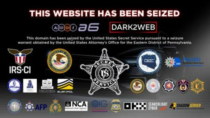 各国当局のロゴが表示され、無害化された資金洗浄サービス「AudiA6」のウェブサイト(警察庁提供)