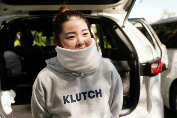 最終ラウンドが中止となり、取材に応じる山下美夢有。通算5アンダーで5位=レークノナ・クラブ(共同)