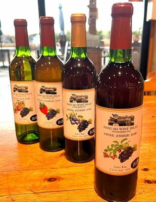 那須661ワインヒルズの「ニューヨークスタイル・ジューンベリー・巨峰ワイン」(右)