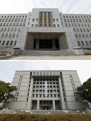　大阪府庁本館（上）と大阪市役所