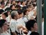 平和記念式典の様子を目に焼け付ける那須烏山市の中学生たち（中央）＝６日午前、広島市中区
