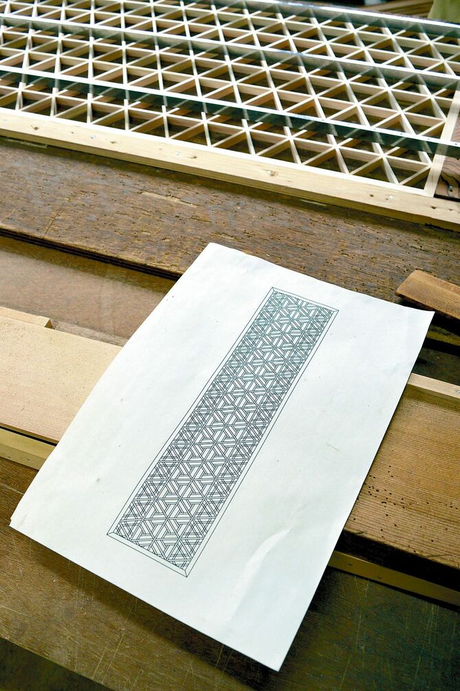 　　  建具のデザイン画「毘沙門剣継ぎ」