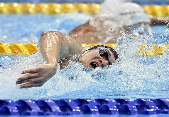 男子４００メートル個人メドレーで１位となった松下の自由形＝東京アクアティクスセンター
