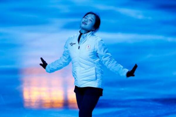 エキシビションの練習をする中井亜美=20日、ミラノ(共同)