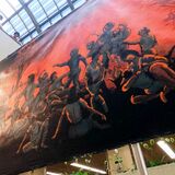 宇都宮空襲描く巨大パノラマ絵　市役所市民ホールで展示