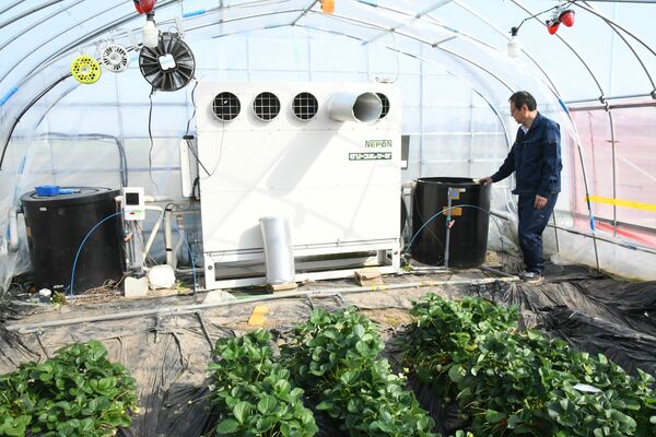農研機構が実証を進める地下水ヒートポンプ＝栃木市