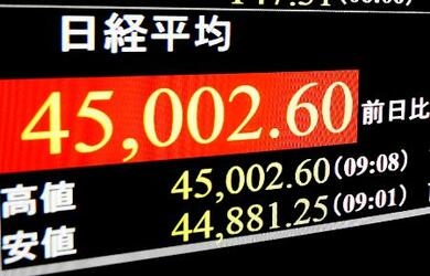 東証、初の４万５０００円突破