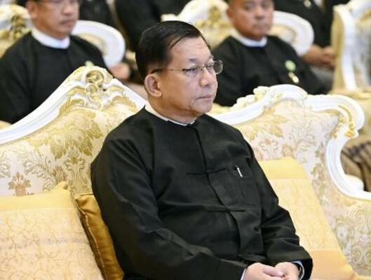 　ミャンマー首都ネピドーでの式典に出席したミンアウンフライン国軍総司令官（当時）＝３月