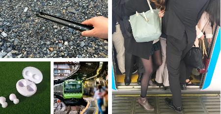 　駅ホームで増えるワイヤレスイヤホンの落とし物をイメージしたコラージュ（写真はいずれもｐｈｏｔｏＡＣ提供）