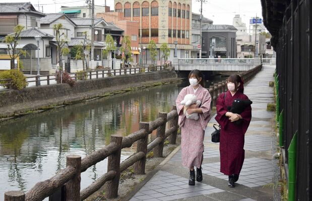 着物姿で散策する参加者たち