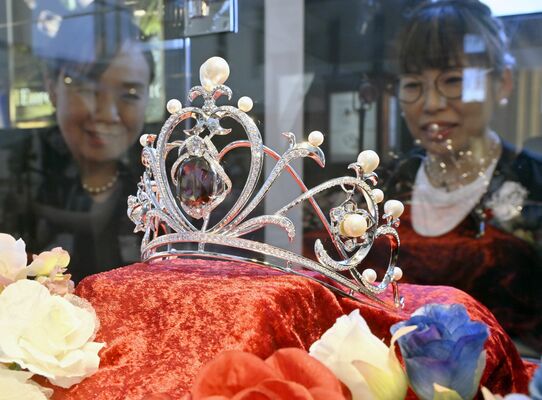県内で初公開される１億１千万円のティアラ＝14日午後０時55分、栃木市平柳町