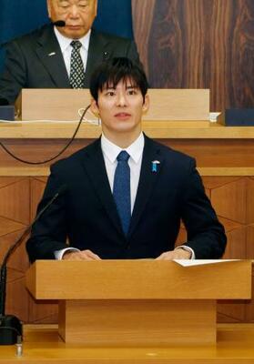 福井県議会本会議に出席した石田嵩人知事=3日午前
