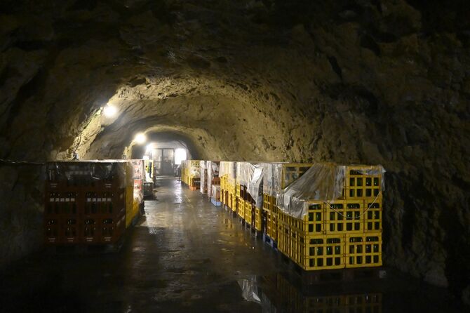 日本酒製品が貯蔵されている「どうくつ酒蔵」=8月2日、那須烏山市