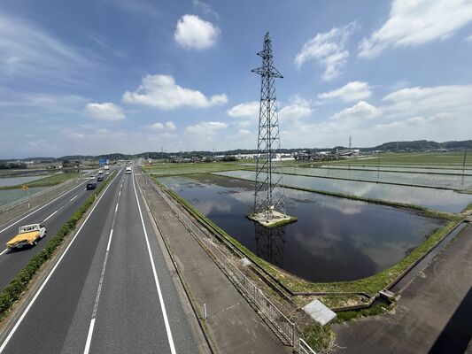 基礎調査が行われる地域。左の道路は国道４号
