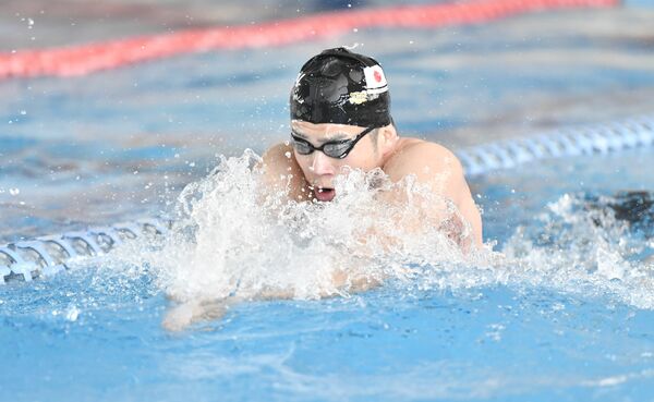 自身2大会ぶりの決勝進出を狙う競泳男子100メートルバタフライの水沼=7月3日、新潟医療福祉大