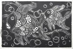 【特選】きれいなもようの魚　版画
