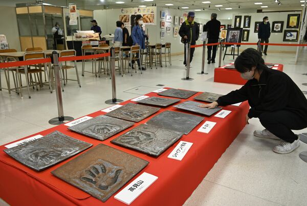 「昭和レトロ展」で展示されているスターの手形