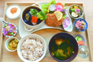 ひよりKitchen （下野）玉ねぎ麹の和風ハンバーグ＆エビカツ