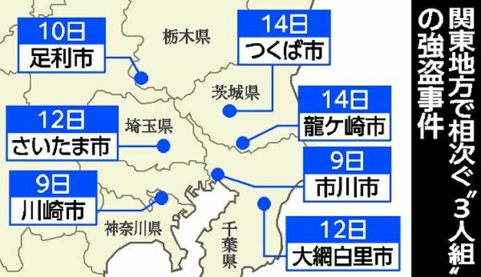 関東地方で相次ぐ“３人組”の強盗事件