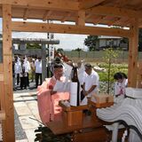 真岡の国道294号拡張で大六天王社遷座　新たな社の完成祝う