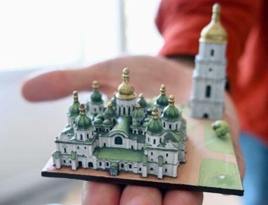 保存した3Dデータから作ったウクライナ・キーウの聖ソフィア大聖堂のミニチュア=5月、リビウ(共同)