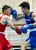 ボクシング成年男子ミドル級決勝　２回、栃木県の平塚（右）が右フックを打ち込む＝日光市大沢体育館