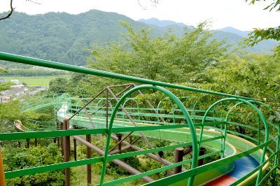 山の斜面を滑り下りる「城山スカイローラー」