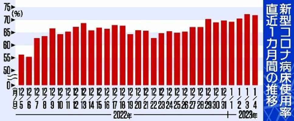 新型コロナ病床使用率の直近１カ月の推移