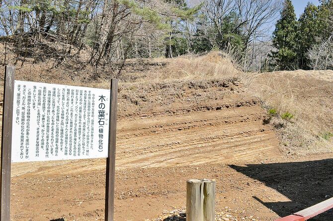 展示館前に広がる塩原湖成層