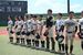 試合後、応援席に一礼する宇都宮中央、那須、さくら清修の選手たち＝清原球場