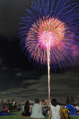尊徳夏まつりで打ち上げられた花火