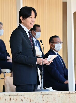 開会式でお言葉を述べられる秋篠宮さま＝２９日午前１０時４５分、宇都宮市のカンセキスタジアムとちぎ（代表撮影）
