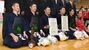 剣道成年男子で優勝し笑顔を見せる本県選抜チームの（左から）大島、藤原、鈴木、市川、大平＝５日午後１時50分、宇都宮市のユウケイ武道館