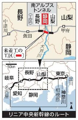 　リニア中央新幹線のルート