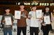 左からオープン男子４位の中村拓志選手、同優勝の陸人選手、オープン女子優勝の竹部選手、同２位の岡澤選手
