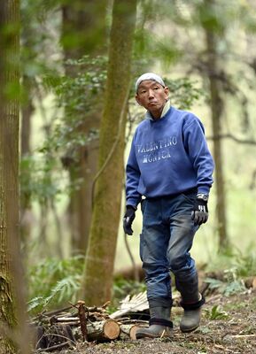 地元の山林を整備する田中さん。震災を機に東京電力を退職し、地域に根ざした活動に取り組む＝２月下旬、佐野市多田町、磯真奈美撮影