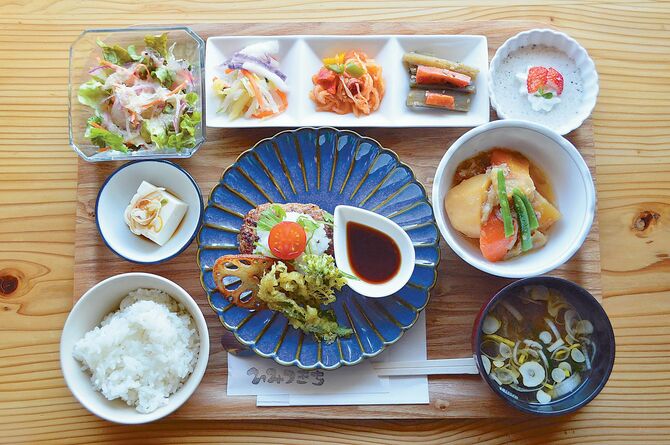 品数豊富で食べ応え抜群。この日は和風おろしハンバーグ、肉じゃが、きんぴらなど