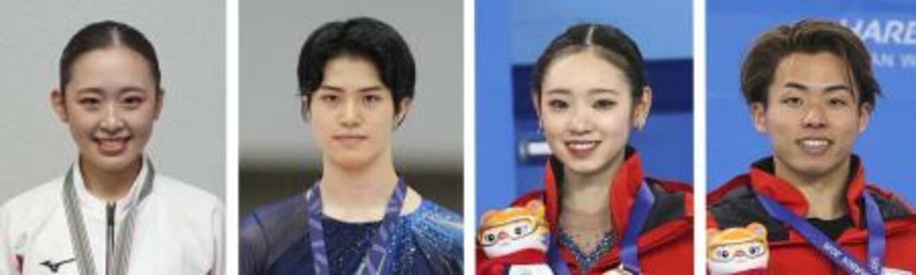 　（左から）青木祐奈、垣内珀琉、長岡柚奈、森口澄士